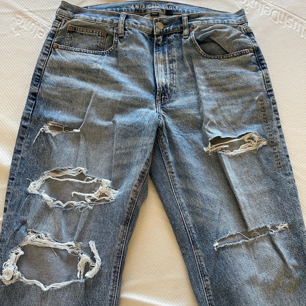 American Eagle Outfitters Blue Relaxed Jeans with Distressed Details